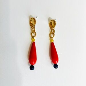 Handmade Gold Beaded Coral Teardrop Earrings